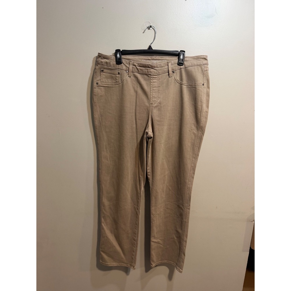 Chico's Pull On Straight Leg Jean Tan Khaki Size 3R US 16R Stretch Denim Pants